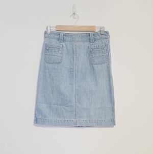 Talbots Light Blue Jeans Cotton Blend Side Zip A-line Denim Skirt Pockets Sz 8